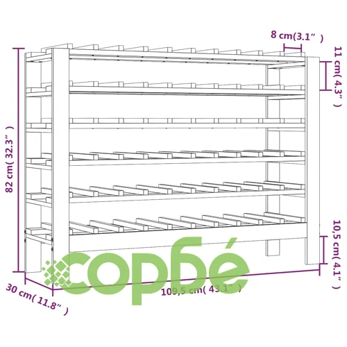 Поставка за вино 109,5x30x82 см масивна чамова дървесина ➤ топ цена ➤ sorbe.bg