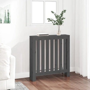 Параван за радиатор, сив, 79,5x19x84 см, борово дърво масив