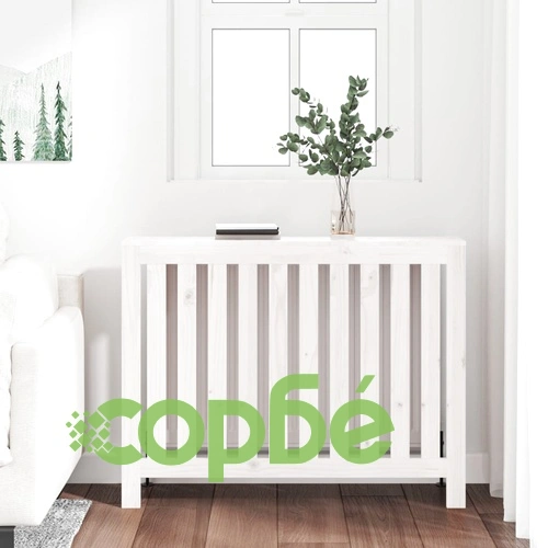 Параван за радиатор бял 108,5x19x84 см борово дърво масив ➤ топ цена ➤ sorbe.bg