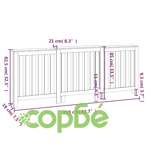 Параван за радиатор, 210x21x85 см, борово дърво масив ➤ топ цена ➤ sorbe.bg