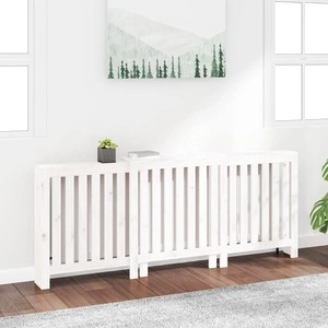 Параван за радиатор бял 210x21x85 см борово дърво масив