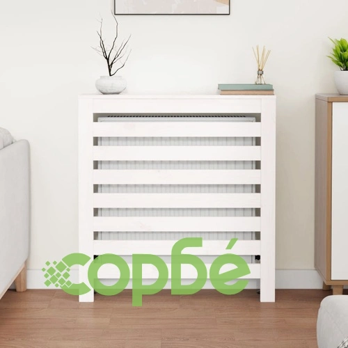 Параван за радиатор, бял, 79,5x19x84 см, борово дърво масив ➤ топ цена ➤ sorbe.bg