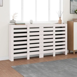 Параван за радиатор бял 210x21x85 см борово дърво масив