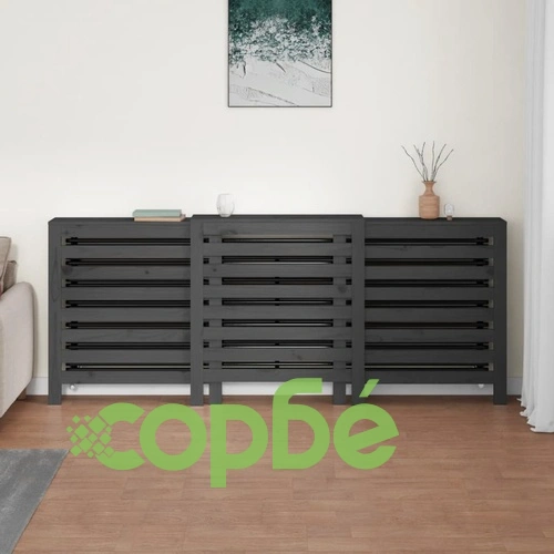 Параван за радиатор сив 210x21x85 см борово дърво масив ➤ топ цена ➤ sorbe.bg