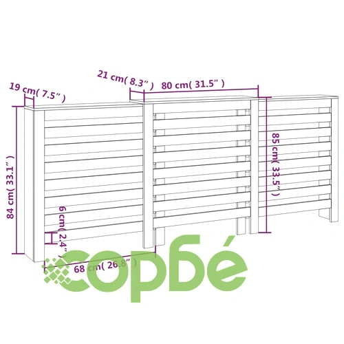 Параван за радиатор черен 210x21x85 см борово дърво масив ➤ топ цена ➤ sorbe.bg