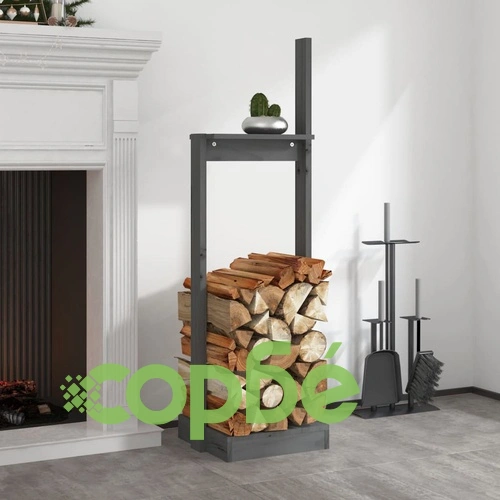 Поставка за дърва за огрев сива 33,5x30x110 см бор масив ➤ топ цена ➤ sorbe.bg