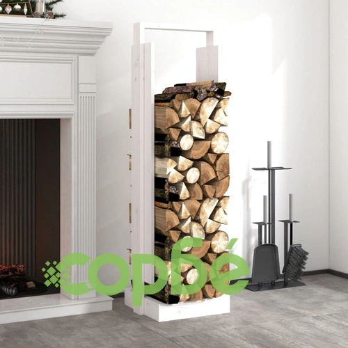 Поставка за дърва за огрев бяла 33,5x30x110 см бор масив ➤ топ цена ➤ sorbe.bg
