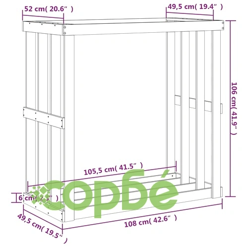 Външна поставка за дърва за огрев бяла 33,5x30x110 см бор масив ➤ топ цена ➤ sorbe.bg