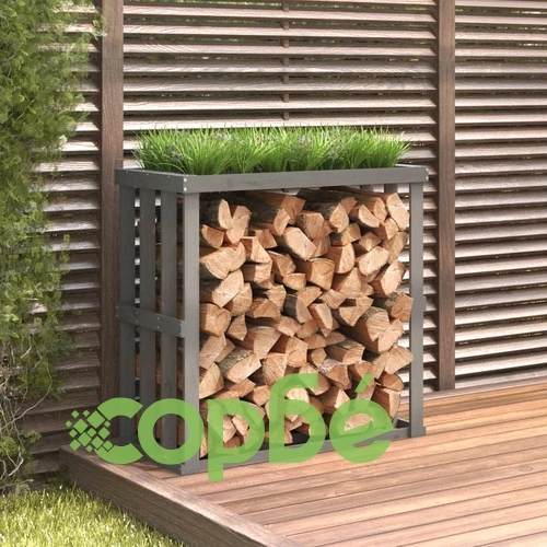 Външна поставка за дърва за огрев сива 108x52x106 см бор масив ➤ топ цена ➤ sorbe.bg