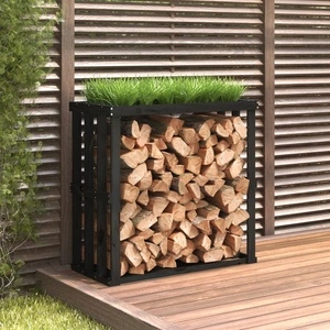 Външна поставка за дърва за огрев черна 108x52x106 см бор масив