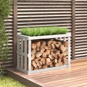 Външна поставка за дърва за огрев бяла 108x52x74 см бор масив