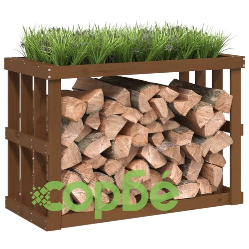 Външна поставка за дърва меденокафява 108x52x74 см бор масив ➤ топ цена ➤ sorbe.bg