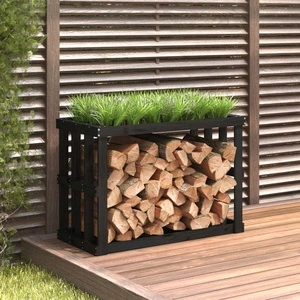 Външна поставка за дърва за огрев черна 108x52x74 см бор масив