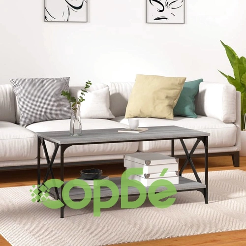 Кафе маса, сив сонома, 100x50x45 см, инженерно дърво и желязо ➤ топ цена ➤ sorbe.bg