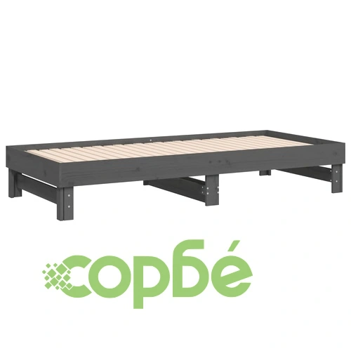 Разтегателно дневно легло, сиво, 2x(100x200) см, бор масив ➤ топ цена ➤ sorbe.bg