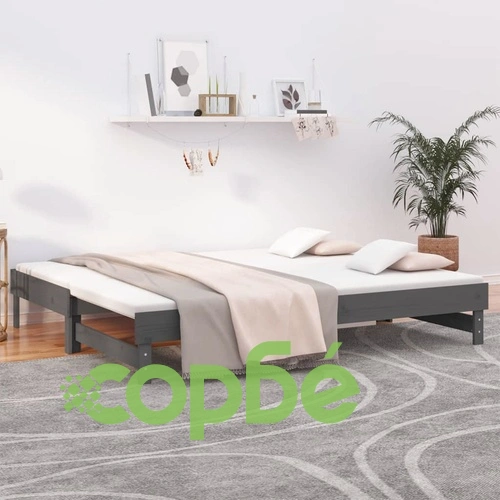 Разтегателно дневно легло, сиво, 2x(80x200) см, бор масив ➤ топ цена ➤ sorbe.bg