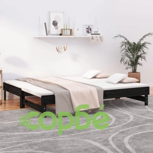 Разтегателна дневно легло черно 2x(80x200)см борово дърво масив ➤ топ цена ➤ sorbe.bg