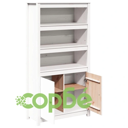 Висок шкаф, бял, 80x35x154 см, борово дърво масив ➤ топ цена ➤ sorbe.bg