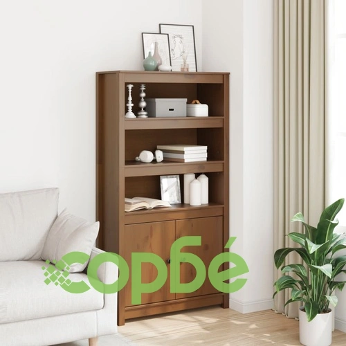 Висок шкаф, меденокафяв, 80x35x154 см, борово дърво масив ➤ топ цена ➤ sorbe.bg