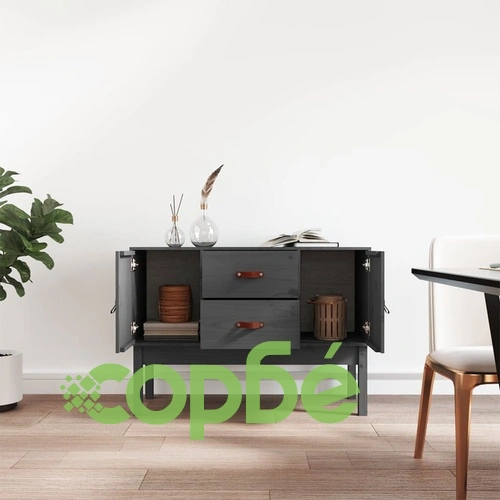 Сайдборд, сив, 110x40x78 см, бор масив ➤ топ цена ➤ sorbe.bg