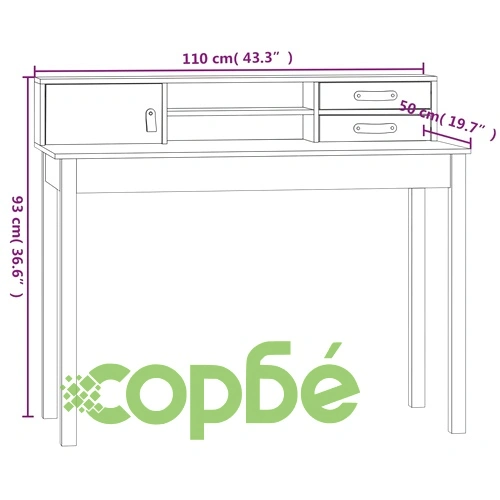 Бюро, бяло, 110x50x93 см, борово дърво масив ➤ топ цена ➤ sorbe.bg