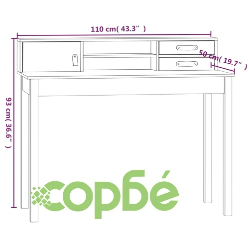 Бюро, черно, 110x50x93 см, борово дърво масив ➤ топ цена ➤ sorbe.bg