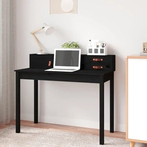 Бюро, черно, 110x50x93 см, борово дърво масив