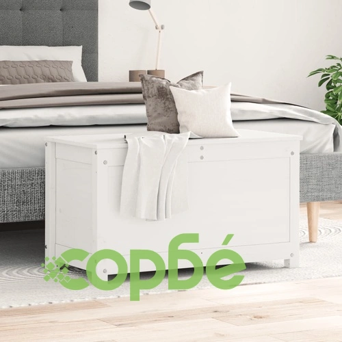 Кутия за съхранение, бяла, 80x40x45,5 см, борово дърво масив ➤ топ цена ➤ sorbe.bg