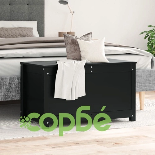 Кутия за съхранение, черен, 80x40x45,5 см, борово дърво масив ➤ топ цена ➤ sorbe.bg