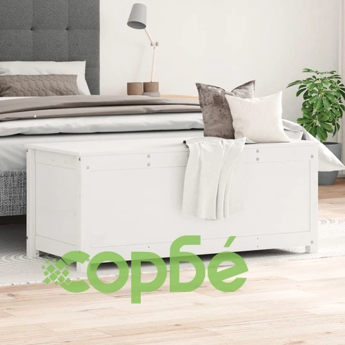 Кутия за съхранение, бяла, 110x50x45,5 см, борово дърво масив ➤ топ цена ➤ sorbe.bg
