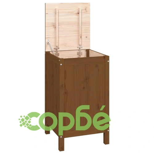 Кутия за пране, меденокафява, 44x44x76 см, борово дърво масив ➤ топ цена ➤ sorbe.bg