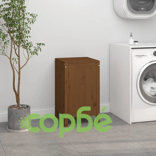 Кутия за пране, меденокафява, 44x44x76 см, борово дърво масив ➤ топ цена ➤ sorbe.bg