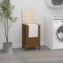 Кутия за пране, меденокафява, 44x44x76 см, борово дърво масив
