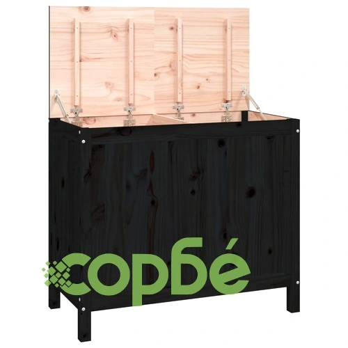 Кутия за пране, черна, 88,5x44x76 см, борово дърво масив ➤ топ цена ➤ sorbe.bg