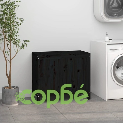 Кутия за пране, черна, 88,5x44x76 см, борово дърво масив ➤ топ цена ➤ sorbe.bg