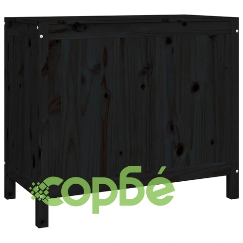 Кутия за пране, черна, 88,5x44x76 см, борово дърво масив ➤ топ цена ➤ sorbe.bg