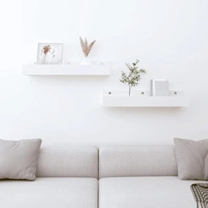 Стенни рафтове 2 бр бели 50x12x9 см масивно борово дърво