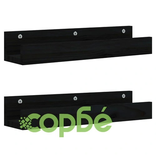 Стенни рафтове, 2 бр, черни, 50x12x9 см, масивно борово дърво ➤ топ цена ➤ sorbe.bg