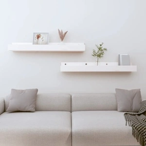 Стенни рафтове, 2 бр, бяла 80x12x9 см масивно борово дърво