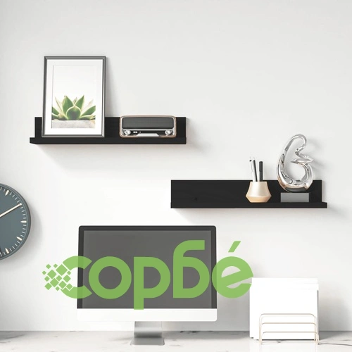 Стенни рафтове, 2 бр, черни, 50x11x9 см, масивно борово дърво ➤ топ цена ➤ sorbe.bg