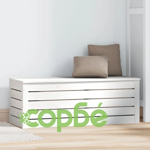 Кутия за съхранение, бяла, 89x36,5x33 см, борово дърво масив ➤ топ цена ➤ sorbe.bg