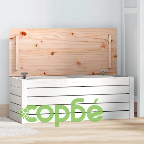 Кутия за съхранение, бяла, 89x36,5x33 см, борово дърво масив ➤ топ цена ➤ sorbe.bg
