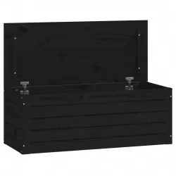 Кутия за съхранение, черна, 89x36,5x33 см, борово дърво масив