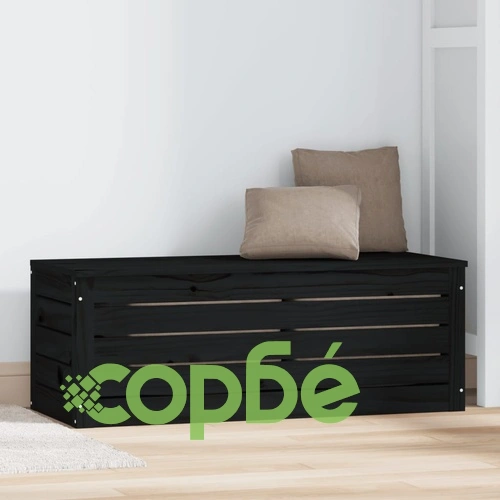 Кутия за съхранение, черна, 89x36,5x33 см, борово дърво масив ➤ топ цена ➤ sorbe.bg