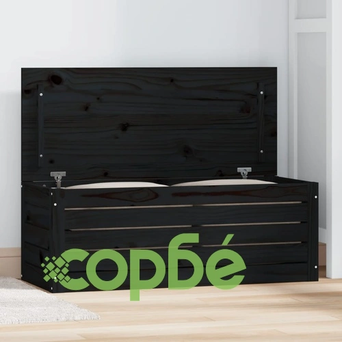 Кутия за съхранение, черна, 89x36,5x33 см, борово дърво масив ➤ топ цена ➤ sorbe.bg
