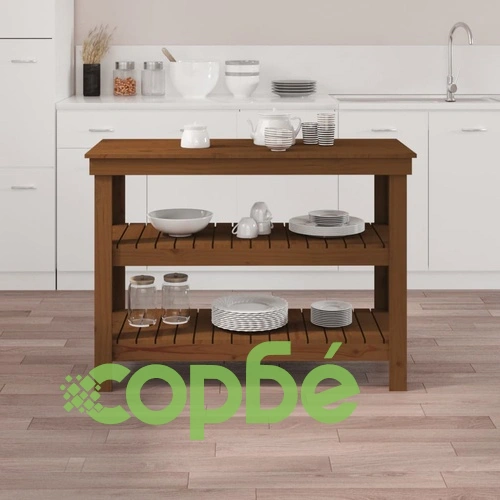 Работна маса меденокафява 110,5x50x80 см борово дърво масив ➤ топ цена ➤ sorbe.bg