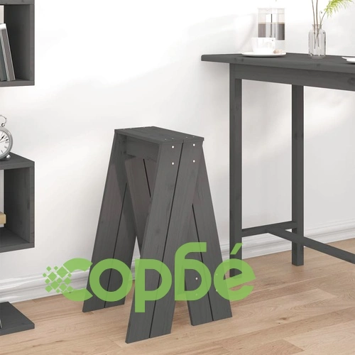 Табуретки, 2 бр, сиви, 40x40x75 см, борово дърво масив ➤ топ цена ➤ sorbe.bg