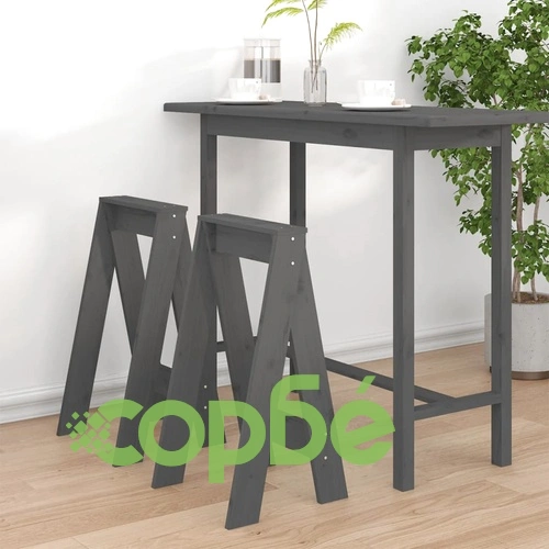 Табуретки, 2 бр, сиви, 40x40x75 см, борово дърво масив ➤ топ цена ➤ sorbe.bg