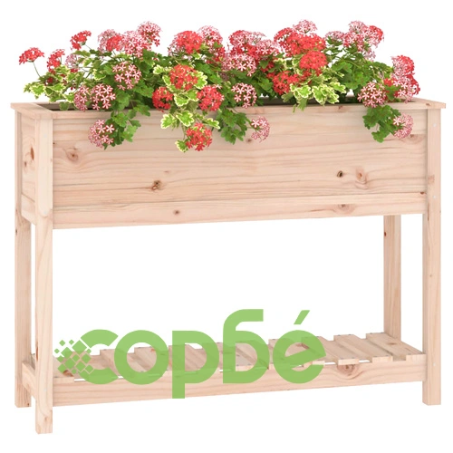 Плантер с рафт, 111,5x34,5x81 см, борово дърво масив ➤ топ цена ➤ sorbe.bg