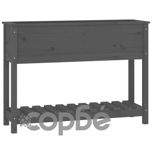 Плантер с рафт, сив, 111,5x34,5x81 см, борово дърво масив ➤ топ цена ➤ sorbe.bg